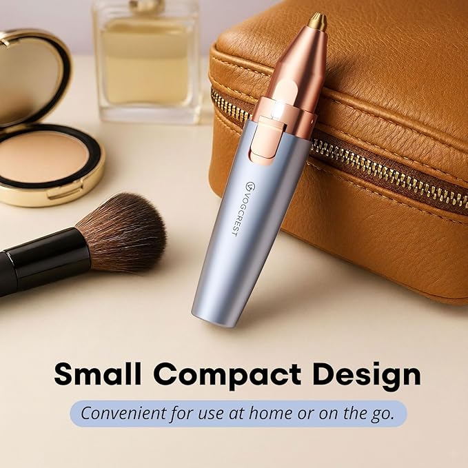 VG VOGCREST Eyebrow & Facial Trimmer: 2 in1 Rechargeable Facial Hair & Eyebrow Shaver - Painless LED Light (Sky Blue)