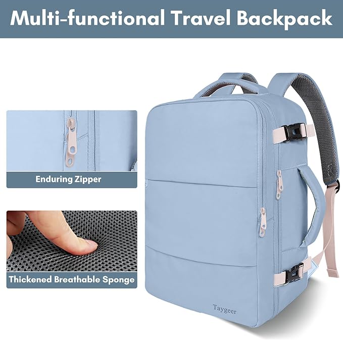 Taygeer Travel Backpack for Women, Carry On Backpack with Water Bottle Pocket & Shoe Pouch, TSA 15.6inch Laptop Mochila Flight Approved, Nurse Bag Casual Daypack for Weekender Hiking, Powder Purple