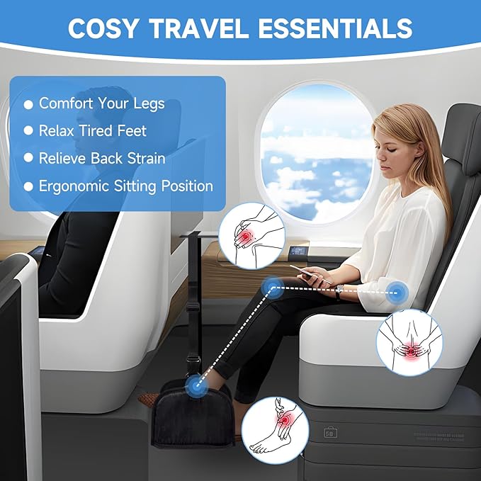 Portable Footrest Hammock for Air Travel, Work on Desk, Provides Support for Leg, Made by Soft Memory Foam, Relieve Leg Pressure, Car & Office Essentials, Black