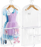 SLEEPING LAMB Dual-sided 6 Pockets Dance Garment Bags for Dancers, 40" Clear Kids Dance Costume Bag for Dance Competition Hanging Garment Bag for Ballet, Outfits, Cheer Uniform, Dress, 2 Packs, White