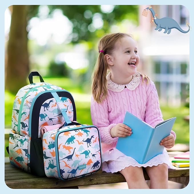mommore Kids Backpack for Boys Girls 4-8 Kindergarten Elementary School Backpack with Lunch Box - 15” H Fit Folder