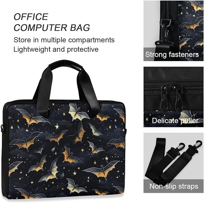 MNSRUU Laptop Bag for 15.6 inch Black Gothic Bats