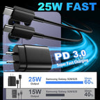 USB C Android Charger Fast Charging Cord, Super Fast Phone Chargers 10FT+6.6FT C to C Type Cable with 25W USBC Wall Block for Samsung Galaxy S26 S25 S24 Ultra Plus/S23/S22/S21/S20/Note 20/10, Black