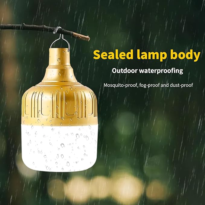 2-Pack Rechargeable Outdoor Camping Lights, 2400mAh IPX4 Waterproof LED Hanging Light, Emergency Light Bulbs for Power Outage, Portable Tent Lamps with Hook for Campsite, Vendor Booths, BBQ