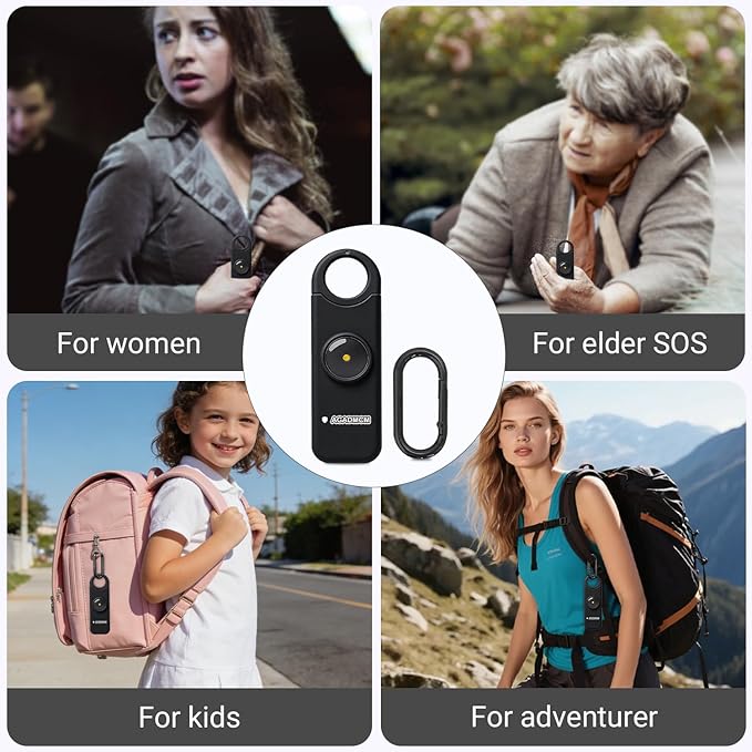Rechargeable Personal Safety Alarm, 130dB Emergency Siren with LED Flashlight, Portable Keychain for Women, Kids, Elderly, Night Running & Travel (Charcoal Black)