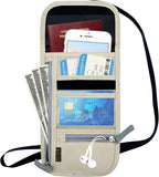 Travel Neck Wallet, RFID Blocking Passport Holder with Adjustable Neck Strap for Men and Women to Keep Cash, Credit Cards and Travel Documents Safe - Beige