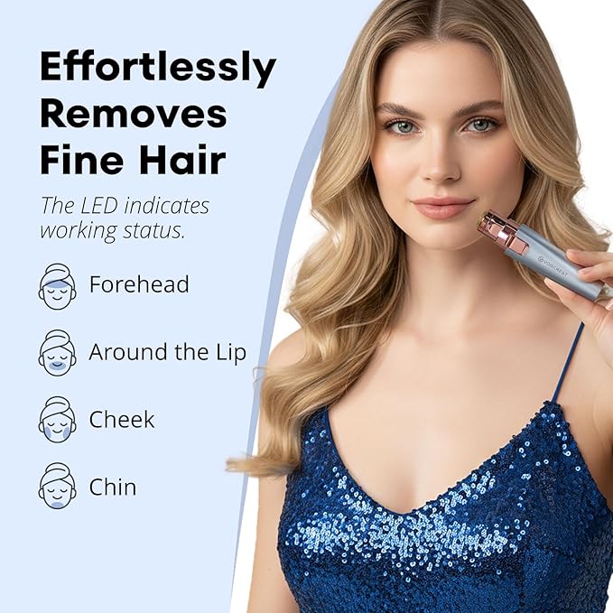 VG VOGCREST Eyebrow & Facial Trimmer: 2 in1 Rechargeable Facial Hair & Eyebrow Shaver - Painless LED Light (Sky Blue)