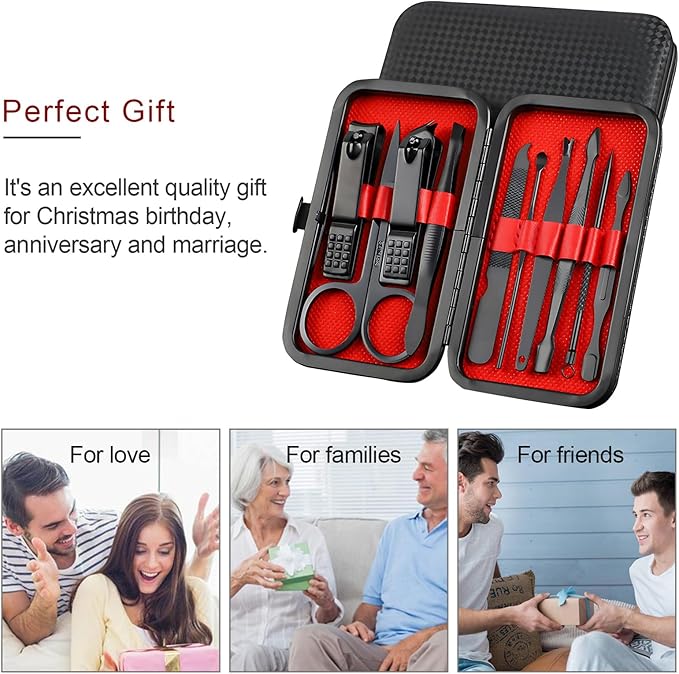 Nail Clippers Set, 10 PCS Professional Manicure Set and Pedicure Kit with Travel Case,Stocking Stuffers, Christmas Gift for Men and Women