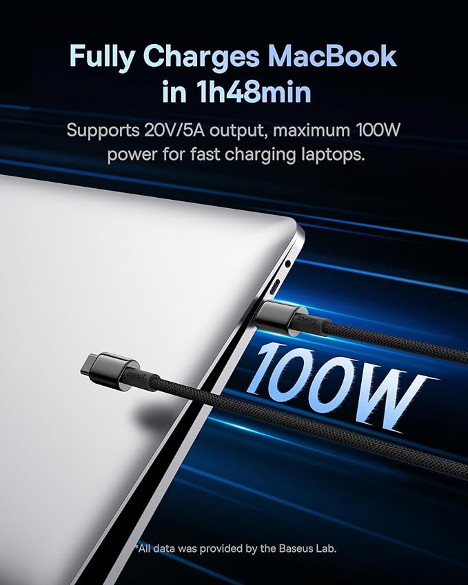 Baseus USB C Cable, 2-Pack 3.3ft 100W 5A Fast Charging USBC to USBC Cable, Zinc Alloy Nylon Braided USB Type C Charger Cord for iPhone 16 15 Pro/Plus/Pro Max, MacBook, iPad Pro/Mini, Galaxy S24/S23