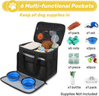 6 Set Dog Travel Bag, Large Pet Travel Kit for Supplies Includes 2 Food Containers, 1 Pet Organizer for Dogs, 2 Collapsible Bowls, 1 Treat Pouch, Dog Weekend Overnight Bag Luggage, Black