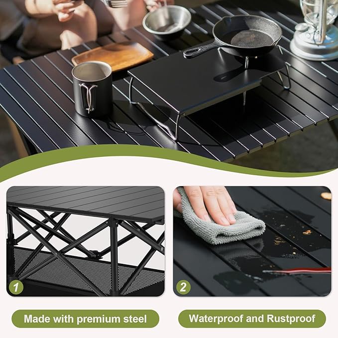 4FT Folding Camping Table,Portable Roll-up Picnic Table with Carry Bag & Mesh Storage,Lightweight Camp Table for Camping,Picnic,Backyard,Party,Patio,BBQ