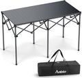 Anbte Heavy-Duty Camping Table, 48” x 23.6” Large Roll Up Camping Table for 6-8 People Support 264lbs with Carry Bag, Waterproof, Portable, for Backyard BBQ Tailgating Picnic Party Indoor, Black