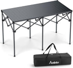 Anbte Heavy-Duty Camping Table, 48” x 23.6” Large Roll Up Camping Table for 6-8 People Support 264lbs with Carry Bag, Waterproof, Portable, for Backyard BBQ Tailgating Picnic Party Indoor, Black