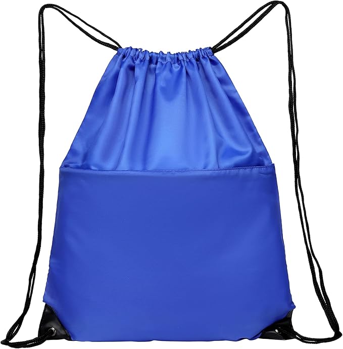 Drawstring Backpack Sports Water Resistant String Bag Sport Gym Sackpack for Women Men Large with Zipper, Royal