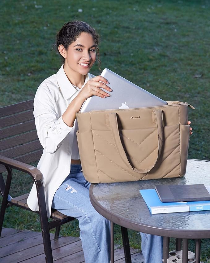 LOVEVOOK Tote Bag for Women, Puffer Work Travel Handbag with Zipper for Teacher Nurse, Quilted Cute Laptop Shoulder Gym Bag