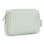 Narwey Small Striped Makeup Bag for Purse Mini Cosmetic Bag Travel Makeup Pouch Zipper Pouch Cute Make up Bags with Compartments for Women Girls (Mint Green Stripe, Small)