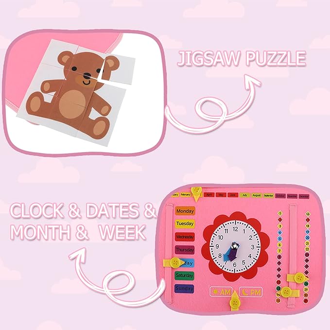Guolely Busy Board Montessori Toy for 3-6 Year Old Toddlers - Educational Activity Developing Sensory Board for Basic Dress Fine Motor Skills - Travel Toys for Plane Car, Gift for Boys Girls
