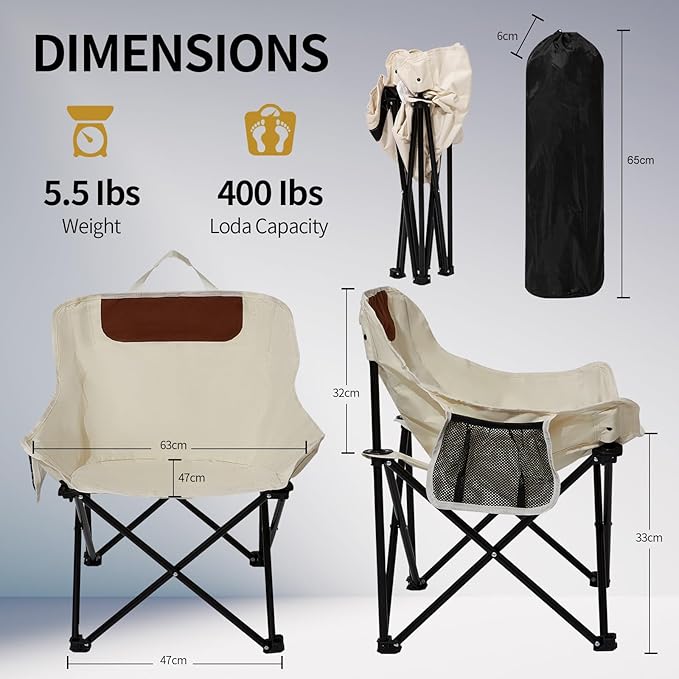 SHANQUAN 2 Pack Folding Camping Chair, Compact Camp Chair,Outdoor Lawn Portable Lightweight Backpacking Chair with Carrying Bag for Outdoor Camp,Travel,Beach,Picnic,Fishing, Hiking (Beige)