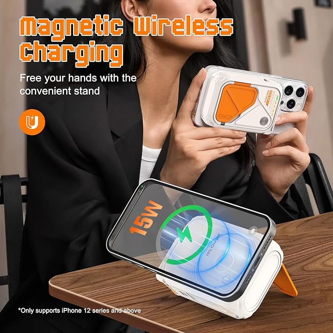 P05 Magnetic Portable Charger, 6-in-1 Power Bank with AC Wall Plug Built in Cable,10000mAh Wireless PowerBank Travel Essentials 22.5W Fast Charging for iPhone,Samsung,Andriod,Small Portable Charger