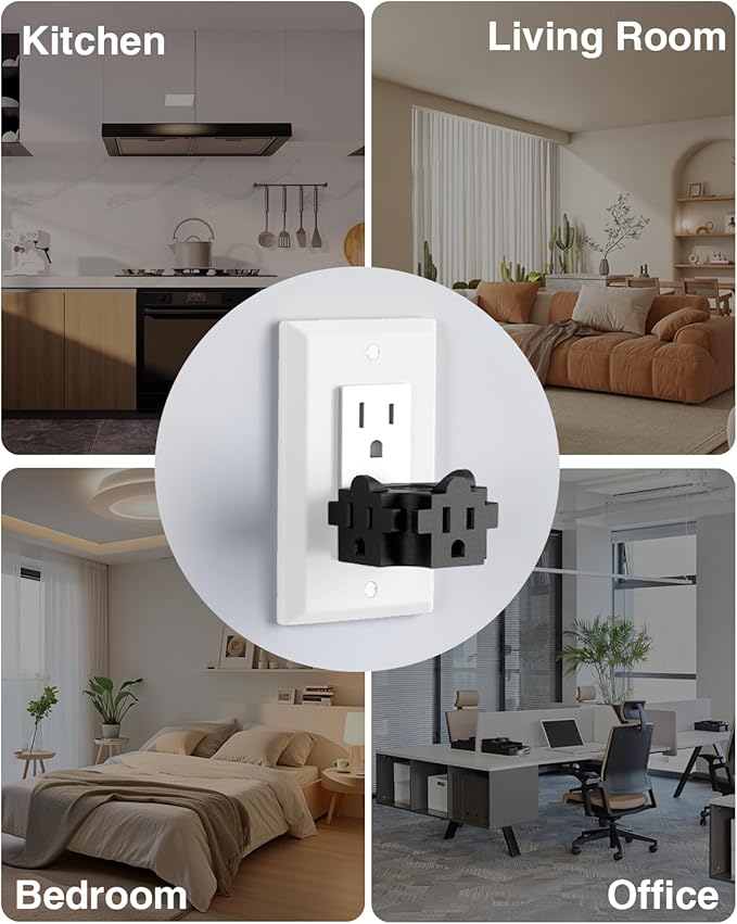 K KASONIC - 3-Outlet Grounding Adapter, Multiple Plug Outlet Extender, Power Splitter, [ETL Listed] Heavy-Duty Grounded Power Tap - 4 Pack, Black