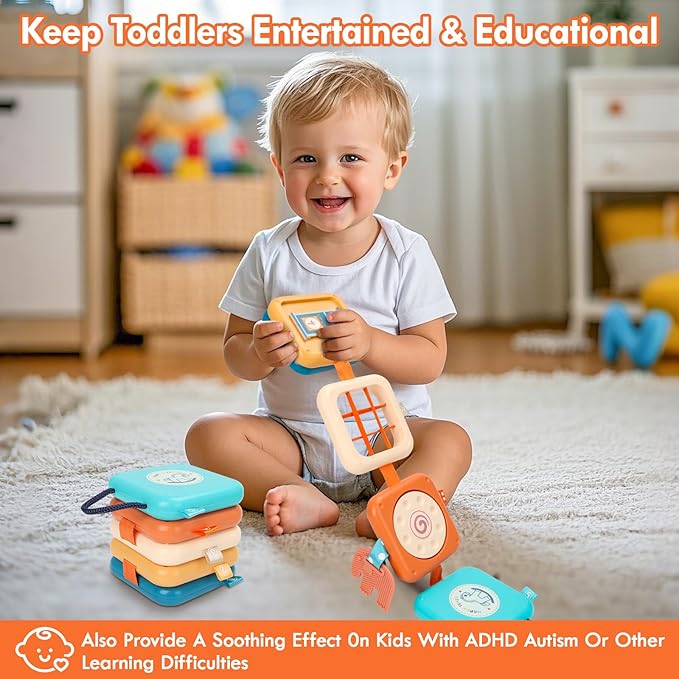 GRESEESM Montessori Busy Board for 1 Year Old, Toddlers Travel Toys for Ages 1–3, Sensory Activity Board for Airplane and Car, Baby Gifts for Boys Girls, Easter Basket & Stocking Stuffers