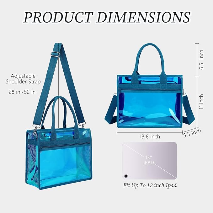 Fammart Iridescent Clear Beach Bag for Women, Jelly Tote Bag Waterproof Sandproof Pool Bag Cruise Vacation Essentials