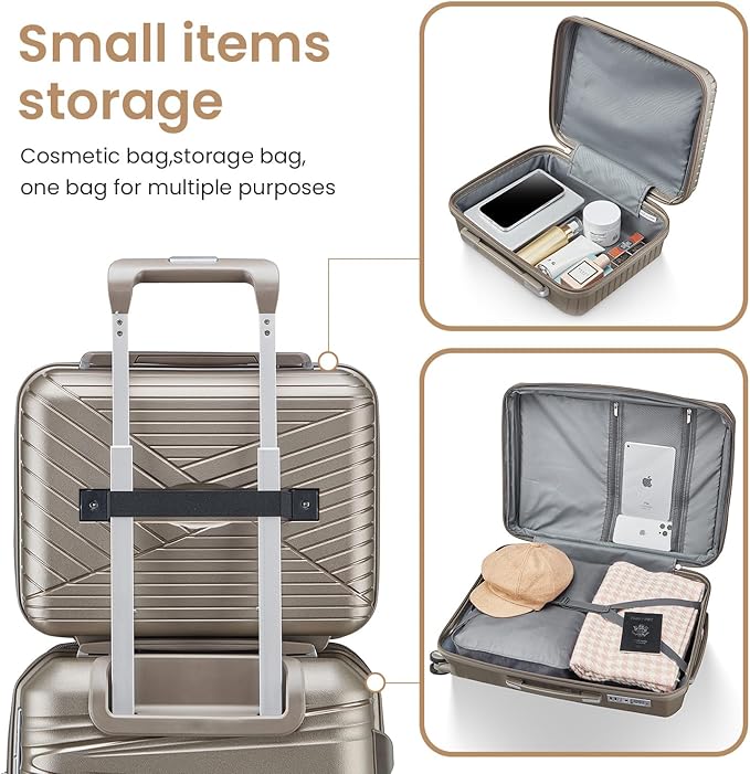 4 Piece Luggage Set, Hardside Expandable Lightweight Suitcase with 360° Mute Spinner Wheels Luggage Sets, TSA Lock, 14/20/24/28 Inch Travel Luggage for Men, Women and Girls (Champagne 3)
