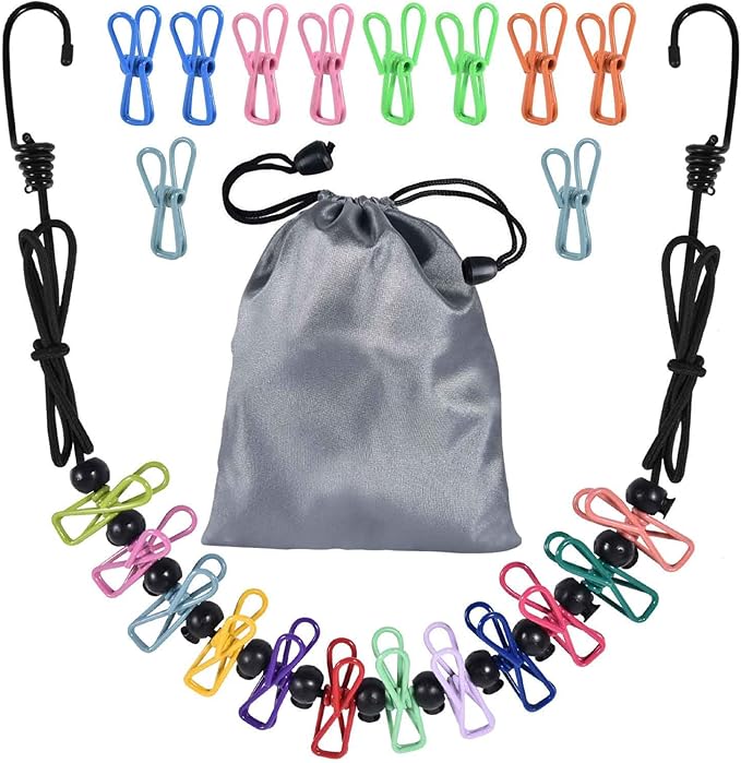SenseYo Retractable Portable Clothesline for Travel with 22 Clothespins, Camping Clothes line for Indoor Outdoor Balcony Hotel Room Laundry Drying