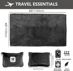 2 Pack Portable Travel Blanket and Pillow - Premium Soft 2 in 1 Airplane Blanket with Compact Pack Soft Bag Pillowcase, Hand Luggage Sleeve and Backpack Clip (Gray)
