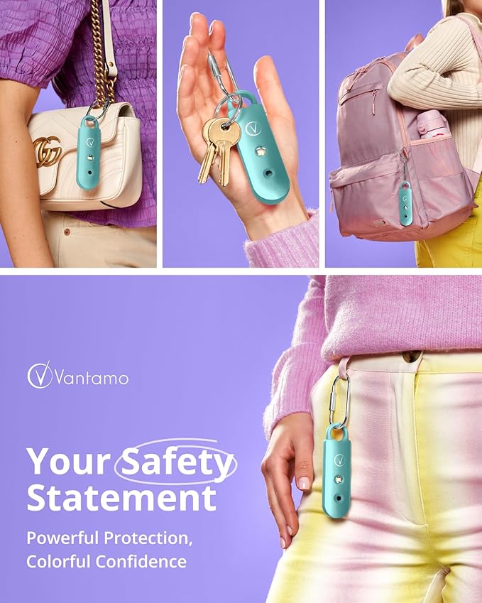 Vantamo Personal Alarm for Self Defense with Low Battery Notice, Strobe Light & Extra Loud 130 dB Double Speakers Safety Keychain Set for Women, Rechargeable Panic Button for Womens Self Defense