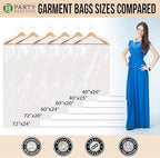 PARTY BARGAINS 40 x 25 Inch Disposable Clear Garment Bags, 50 Pack – Heavy-Duty Plastic Clothes Covers for Suits Dresses Coats, Closet & Travel