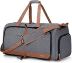 Lekesky Foldable Travel Duffel Bag for Women, 60L Large Duffle Bag with Separate Shoes Compartments & Straps, Carry On Weekend Bag for Women, Hospital, Overnight(Grey)