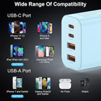 USB C Charger Block, 3-Pack 40W Wall Plug Fast Charging Block, 4-in-1 PD + QC Power Adapter Type C Charging Blocks Cube, Compatible with iPhone 17/16/15/14/13/12/11/Pro Max, Tablets（Blue）