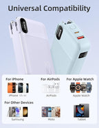 RORRY Portable Charger Built in Cables, AC Wall Plug in Portable Charger Power Bank 10000mAh Travel Battery Pack 22.5W Fast Charging for iPhone 17/16/15 Samsung Galaxy S25/S24 Pixel LG iPad, Purple