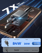2026 Ultra-Compact SUPERONE Retractable Car Charger, 5 in 1 Car Phone Charger with Dual Type C Cables, 84W Fast Charging USB C Car Accessories Adapter for iPhone 17/16/15/14/13/12/11, Galaxy, Pixel