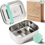 Everusely - Bento Box - Green, 27oz / 0.8 L - Stainless Steel Lunch Box with Leakproof Condiment Container - 3 Compartment Snack Organizer for On the Go Meals - Freezer & Dishwasher Safe
