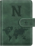 Personalized N Passport Holder Cover Initial Letter Travel Wallet RFID Blocking Passport Cover Credit Card Holder Case Passport Book Holders for Women and Men, Pine Green-N