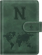 Personalized N Passport Holder Cover Initial Letter Travel Wallet RFID Blocking Passport Cover Credit Card Holder Case Passport Book Holders for Women and Men, Pine Green-N