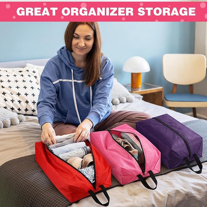 6 Pcs Travel Shoe Bags with Zipper Nylon Portable Waterproof Suitcase Shoe Organizer Packing for Golf(L,Purple)