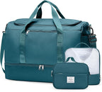 Large Travel Duffle Bag,Carry on Overnight Weekend Bag with Shoes Compartment,Weekender Bags for Women for Travel Business Trips Sport Hospital,3 Pcs Set,Peacock Blue