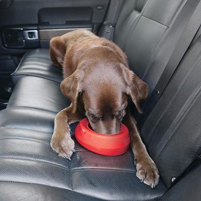 Kurgo Splash Free Wander Dog Water Bowl - Anti-Splash Rim - Travel Friendly - Food Grade Silicone - Compact Wedge Shape - Dishwasher-Safe Bowl - 24 oz - Chili Red