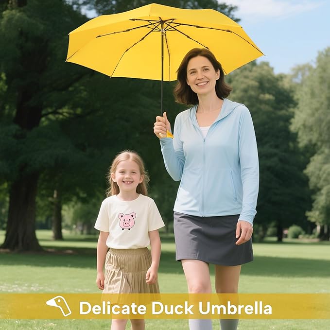 Compact Small Umbrellas for Rain&Sun, Cute Design Duck Head Umbrella for Girls Gifts, 8 Ribs Folding Umbrella with Wooden Handle