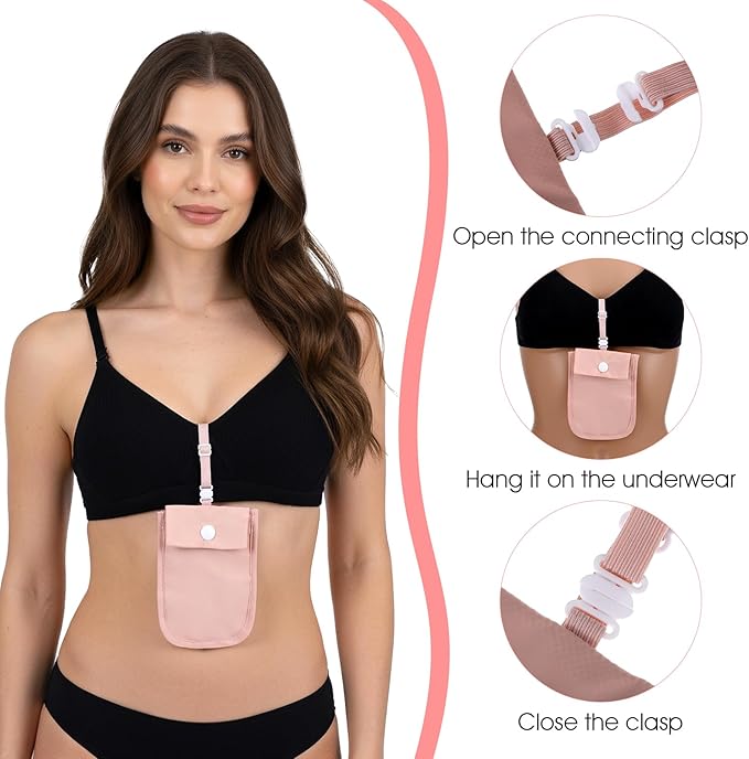 Undercover Bra Wallet, Hidden Travel Pouch with Adjustable Elastic Strap, Secret Stash Pocket for Passport, Credit Cards, Money and Valuables (Pink)