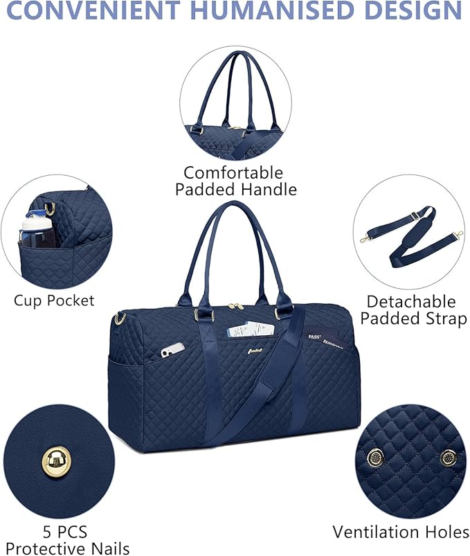 Women Weekender Travel Duffle Bag: Travel Duffel Overnight Bags with Shoe Compartment Large Carry on Tote with Toiletry Bag Weekend Traveling Yoga Gym Hospital Bag for Women with Wet Pocket Blue