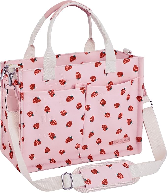 BESBESME Canvas Tote Bag for Women with Zipper & Compartments– Large Work & College Laptop Tote Crossbody Shoulder Bag