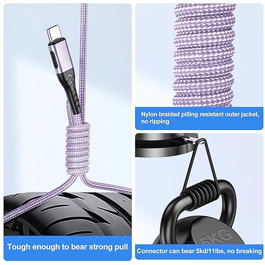 Durcord USB C to USB C Cable, 2Pack 100W 10ft USB C Charger Cable Fast Charging for Android/Phone/Pad, Type C to Type C Charger Braided USB Cable Compatible with Phone 16/15 Pro Plus Max Purple