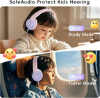 Candy Bila Kids Headphones, Wired Headphones for Kids Over Ear with Microphone, 85/94dB Volume Limiter Headphone for Girls Boys, Foldable Headphone for Learning & Entertainment, Gradient Pink