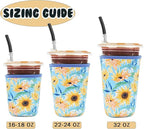 Reusable 3-Pack Iced Coffee Cup Sleeve, Insulated Neoprene, Beverage Holder for Iced Coffee, Durable Drink Sleeve for Cold Beverages, Sunflower Smile