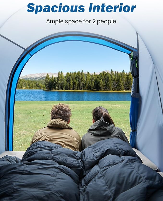 JOYTUTUS Truck Tent, Portable Truck Bed Tent with Rainfly, Truck Tent for 6.5' with Fiberglass Pole, Waterproof PU2000mm Double Layer for 2 Person - Blue