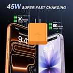 iPhone 17 16 Pro Max Charger Fast Charging, 45W USB C iPhone 17 16 Super Fast Charger Block with 10ft Long Type C Charging Cable Cord for iPhone 17 Pro Max/17 Pro/17 Air/17/16/16Pro-Cosmic Orange